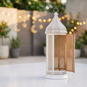 Farol de Metal Marroquí Blanco Alto de 2027 cm para Decoración del Hogar en Ramadán y Eid - Product Image 2
