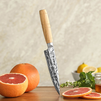 Couteau de cuisine polyvalent en acier Damas martelé 12Cr, design original, manche ergonomique en bois d'olivier