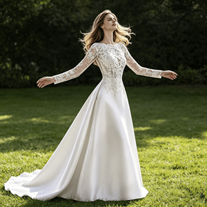 Abito da sposa taglie forti |   Abito da Sposa Leggero in Pizzo Francese |   Abito da sposa da spiaggia per matrimonio all'improvviso con strascico - Product Image 6