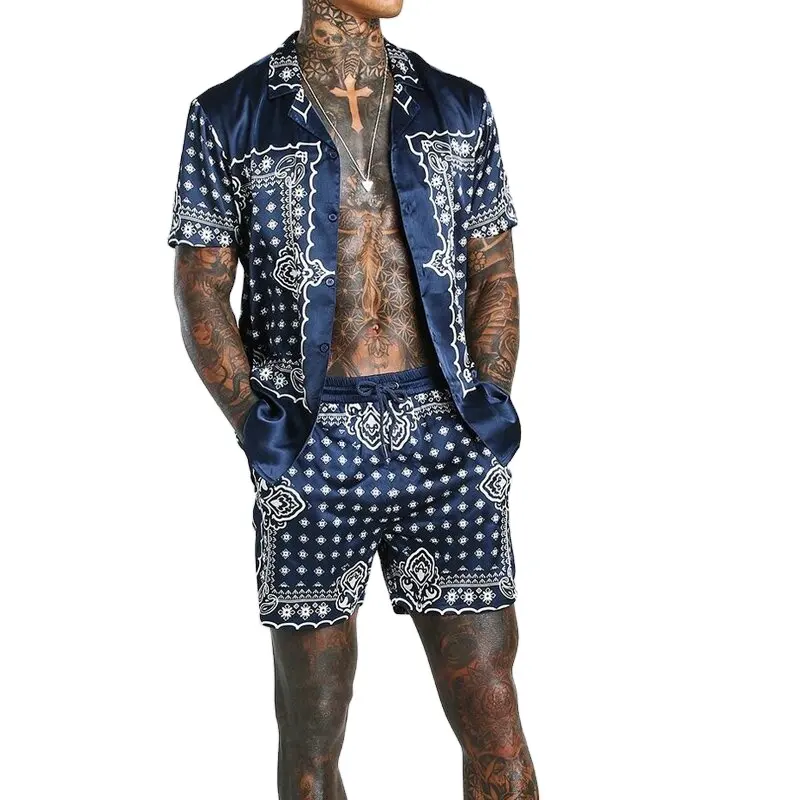 men's summer beachwear hawaiian 2pcs set American size urban tuxedo printed floral stylish shirt and shorts
