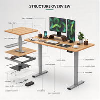 Bureau debout électrique avec plateau en bois grainé, cadre gris, poste de travail réglable en hauteur pour bureau à domicile, bureau d'ordinateur