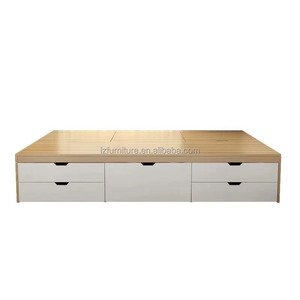 Ensembles de meubles compacts pour appartement studio à prix abordable : Lit tatami en bois avec rangement intégré, bureau et bibliothèque - Product Image 5