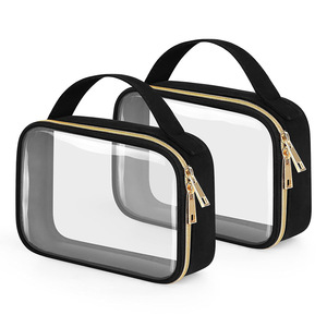 Clear PVC Cosmetic <b>Bag</b> with Black Trim Portable Waterproof <b>Makeup</b> Organizer with Handle for Travel OEM Supported - Product Image 1
