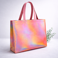Sac de courses en non-tissé laminé PP holographique argenté, personnalisé, recyclable et réutilisable, prix de gros