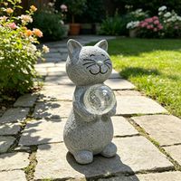 Niedliche Katzen-Gartenfigur mit Solar-Glaskugel, Dekoration für Draußen, ein Liebevolles Geschenk für Katzenliebhaber und Gartenerntäucher