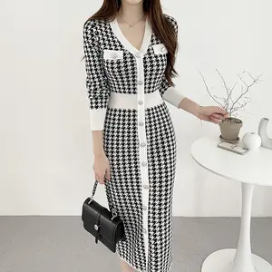 2023 Fashion Elegant Formal Work Pencil Business Knit Dress Ladies Slit Midi Career Dress Office Wear for Women Clothing