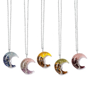 สร้อยคอจี้เรซิ่นรูปพระจันทร์เสี้ยวพันลวดทำมือ สร้อยคอจี้หินคริสตัลธรรมชาติบำบัดจักระ - Product Image 1