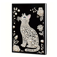 Kit de carnet de notes 5D DIY avec perles et strass en forme spéciale, motif chat, pour peinture diamant, couverture en PU A5, journal d'art diamant, ensemble cadeau artisanal