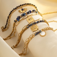 Pulsera de mujer de doble capa con cuentas de piedra natural, estilo bohemio, de acero inoxidable galvanizado, ideal para regalo.