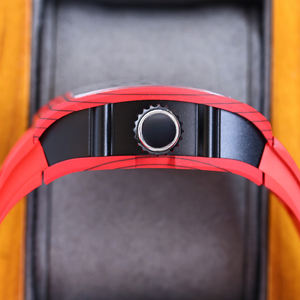 Montre-bracelet de luxe automatique mécanique pour homme, modèle 2026, tendance, avec boîtier rouge, cadran squelette ajouré complexe et bracelet en caoutchouc - Product Image 3