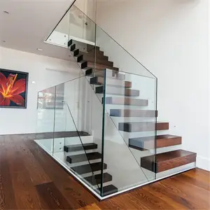 Escalera de madera para el hogar, Kit de escalera recta flotante moderna con banda de rodadura de vidrio, kit de planeador de madera balsa, el mejor precio