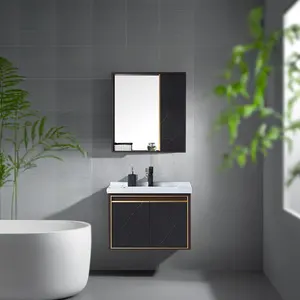 디자인 벽걸이 형 욕실 캐비닛 거울 싱크 단일 벽 유닛과 직사각형 모양의 알루미늄 스토리지