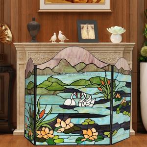 Preciosa Biombo para Chimenea con Vidrieras Tiffany de Pájaros, Estructura Sólida, Diseño Europeo, Alta Transmitancia de Luz, Decoración - Product Image 2