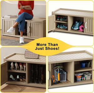 Zapatero de MDF Impermeable y Resistente a los Rayos UV, Banco de Almacenamiento de Diseño Minimalista, Estantes Ajustables para Interiores/Exteriores, para Entrada o Pasillo - Product Image 6
