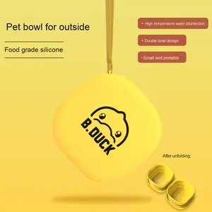 2 In 1 Opvouwbare Dubbele Hondenbakken Draagbare Reis Siliconen <span class=keywords><strong>Feeder</strong></span> Met Ritssluiting Effen Patroon Voedsel En Water Voor Honden - Product Image 3