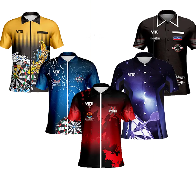 Custom Dart Shirt Ontwerp Print Logo Hoge Kwaliteit Club Dart Shirts Met Zak