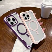 Pour 16 Coque de téléphone transparente antichoc magnétique TPU + PC double couleur pour 16 Pro Max