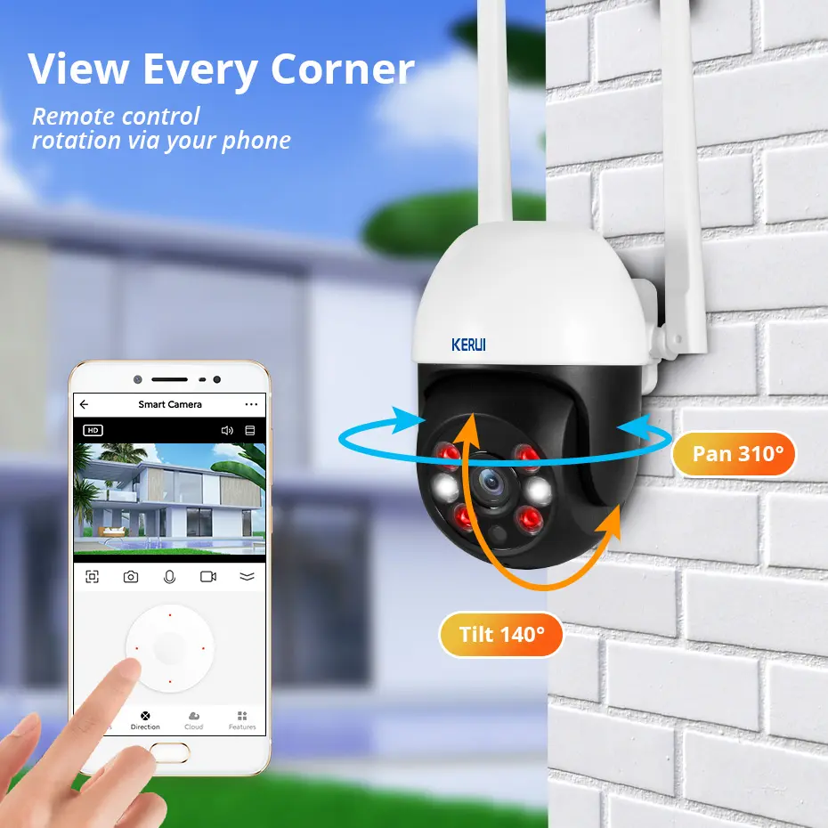 Kerui mạng Máy ảnh PTZ Home an ninh giám sát tuya 5MP ngoài trời máy ảnh CCTV tự động theo dõi mạng không dây Dome Camera