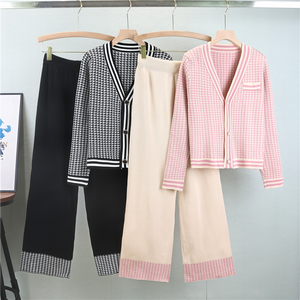 Completo Set <span class=keywords><strong>Donna</strong></span> Autunno Primavera: Elegante Cardigan Lavorato a Maglia e <span class=keywords><strong>Pantaloni</strong></span> a Gamba Larga - Completo Maglione 2 Pezzi - Product Image 1