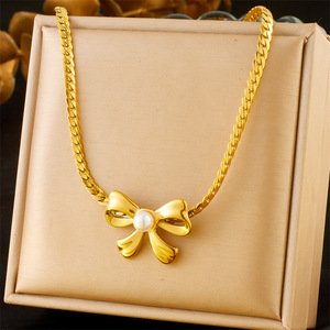 Conjunto de joyería de lazo de perla con incrustaciones de acero inoxidable con cadena de serpiente trenzada Vintage para mujer - Product Image 6