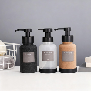 Großhandel Duschgel Lotion Shampoo Glasflasche 250ML 300ML 400ML Leere Glasflasche mit Metall-Schaumkopf - Product Image 1