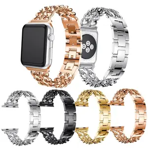 Für Apple Watch Serie 4 3 2 1 Edelstahl Armband Mode Armband Zweireihige Denim Chain Watch Band