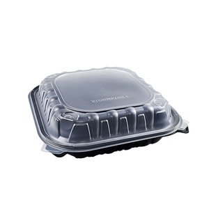 Boîte <span class=keywords><strong>à</strong></span> lunch jetable écologique 10x10 pouces, 1 compartiment, en PP recyclé noir transparent, compatible micro-ondes, pour sushis, sandwichs, plats <span class=keywords><strong>à</strong></span> emporter - Product Image 2