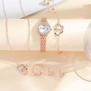 Nouvel ensemble de montres pour femmes, montre-bracelet à quartz de luxe incrustée de diamants, bracelet en acier inoxydable tendance, ensemble de bijoux élégants pour femmes - Product Image 6