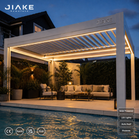 Pergola solaire en aluminium Jiake avec toit à lames motorisées automatiques et éclairage LED pour piscine, jardin, terrasse, gazebo