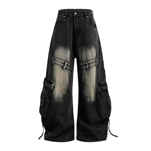 Vintage High Street 3D Multi-Pocket Stitched Detail <strong>Super</strong> Wide-Leg Loose Straight Denim Jeans - Product Image 2