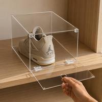 Boîte à chaussures en acrylique transparente - Boîte de présentation empilable pour baskets avec porte à ouverture latérale magnétique, organisateur de rangement anti-poussière