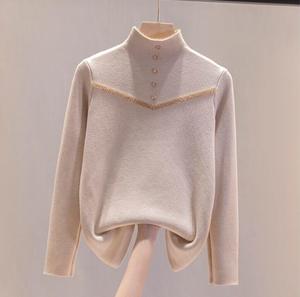 <span class=keywords><strong>Pull</strong></span> de base en tricot chaud à <span class=keywords><strong>manches</strong></span> longues automne/hiver pour femmes <span class=keywords><strong>avec</strong></span> velours ajouté et haut <span class=keywords><strong>pull</strong></span> en velours à col haut épaissi - Product Image 3