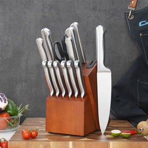 14 Pieces Full Steel Hollow Handle Kitchen Cutlery Chef <b>Set</b> Stainless Steel Kitchen <b>Knife</b> <b>Set</b> with Wooden <b>Knife</b> Block - Product Image 2