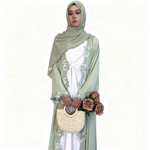 عباءات نسائية إسلامية مخصصة بمقاسات كبيرة للربيع، فساتين طويلة الأكمام مريحة من الشيفون الصلب بتصميم دبي - Product Image 3