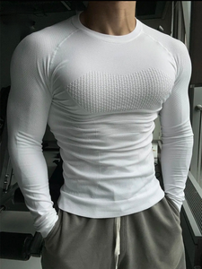 Custom Made American-style Seamless Jacquard Slim Fit Sporty High-Elastic Quick Dry Breathable Compression Fitness <strong>Shirt</strong> - Product Image 1