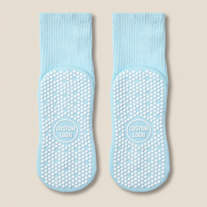 Bulk Order Custom Logo Ice Blue Plain Knit Crew Yoga <b>Socks</b> Pilates Grip <b>Socks</b> Silicone Dot Non Slip for Daily Wear - Product Image 2