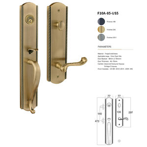 Cerradura universal de una sola lengüeta con manija grande de cobre forjado brillante para puertas de madera exteriores - Product Image 1