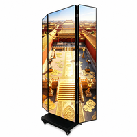 Écran LED pliable à trois volets P1.86 P2.5, signalisation numérique portable, kiosque publicitaire double face pour événements de vente au détail et expositions