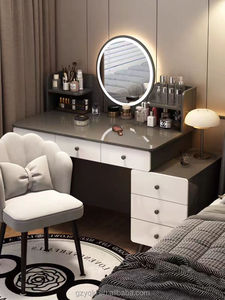 <span class=keywords><strong>Table</strong></span> de maquillage moderne intelligente à LED avec miroir éclairé Mobilier de chambre à coucher en MDF amovible Commode de bureau Style panneau pour petits appartements - Product Image 3