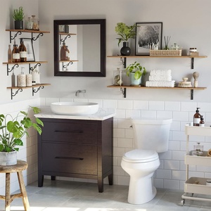 <span class=keywords><strong>2</strong></span>-Piece Set Grande Prateleira Flutuante Wide Display Rack Conveniente Pendurado Wall Mounted Bracket Cor Marrom Rural para Sala de estar - Product Image 6