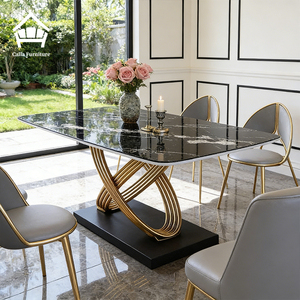 Set <span class=keywords><strong>Tavolo</strong></span> da Pranzo <span class=keywords><strong>Rettangolare</strong></span> in Pietra Sinterizzata Effetto Marmo Stile Italiano di Lusso Leggero con 6 Sedie, Moderno Minimalista <span class=keywords><strong>per</strong></span> Appartamento e Villa - Product Image 3