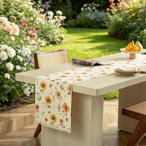 <span class=keywords><strong>Camino</strong></span> <span class=keywords><strong>de</strong></span> <span class=keywords><strong>Mesa</strong></span> con Estampado Botánico <span class=keywords><strong>de</strong></span> Girasoles, Palmeras y Margaritas, con Flecos, Resistente al Calor y a los Arañazos, Decoración para el Hogar - Product Image 1