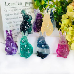 Sculpture de lapin en fluorite colorée en gros, sculpture animale en pierre naturelle, artisanat en pierre semi-précieuse pour la décoration intérieure - Product Image 6