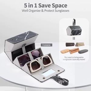 Étui de voyage gratuit pour lunettes de soleil, 4/5 compartiments, étui à lunettes pour plusieurs paires, étui de rangement en cuir pour femmes et hommes - Product Image 2