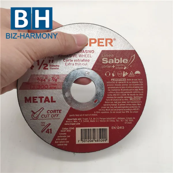 China 4 1/2 4.5 Inch 5 Inch 125mm 150mm Resin Bond Resin Abrasive Fiberglass Mesh Metal Cutting Discs for Metal 125mm