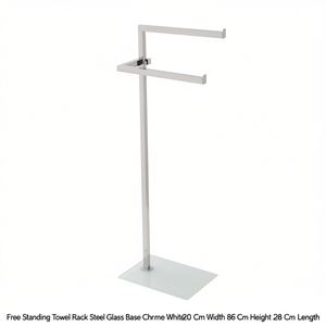 Porte-serviettes sur pied en acier avec base en verre chromé blanc, largeur 20 cm, hauteur 86 cm, longueur 28 cm - Product Image 3