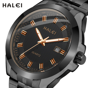 Envío Directo HAELI Nuevo Reloj de Cuarzo con Esfera Negra, Oro Rosa, Resistente al Agua 3BAR, Correa de Acero Inoxidable, Visualización de Fecha, Estilo Ejecutivo Analógico - Product Image 1