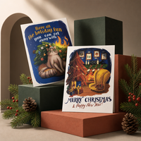 Cartes de Noël pliées personnalisées avec couverture illustrée en couleur et vœux festifs pour les kits de packs de fêtes