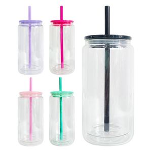 25Packs 12Oz 15Oz Sublimation Double Wall Beer Glass Can With <b>Plastic</b> Lid Straw Diy Vinyl for Iced Coffee Soda - Product Image 4
