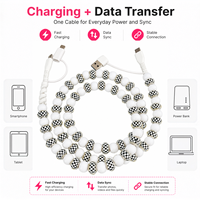 Accessoires mobiles en gros, câble de charge 4 en 1 à carreaux blancs perlés, câble USB C vers USB C, chargeur rapide pour iPhone Android